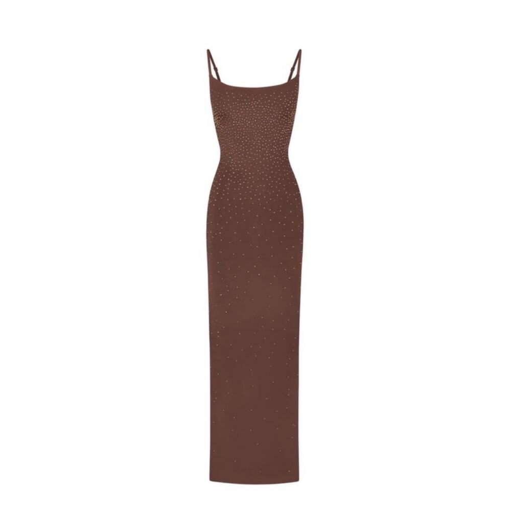 NWT SKIMS x Swarovski Jelly Sheer Cami Maxi long dress sz Cocoa sz XL